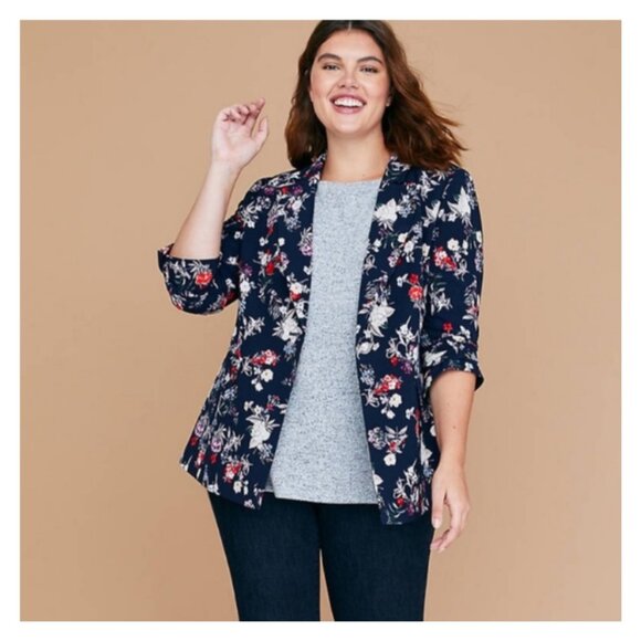 Lane Bryant Women's Plus Size Navy Floral Statement Blazer Size 22 - Picture 1 of 9